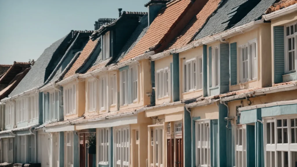 a row of houses with windows made by roofing contractors